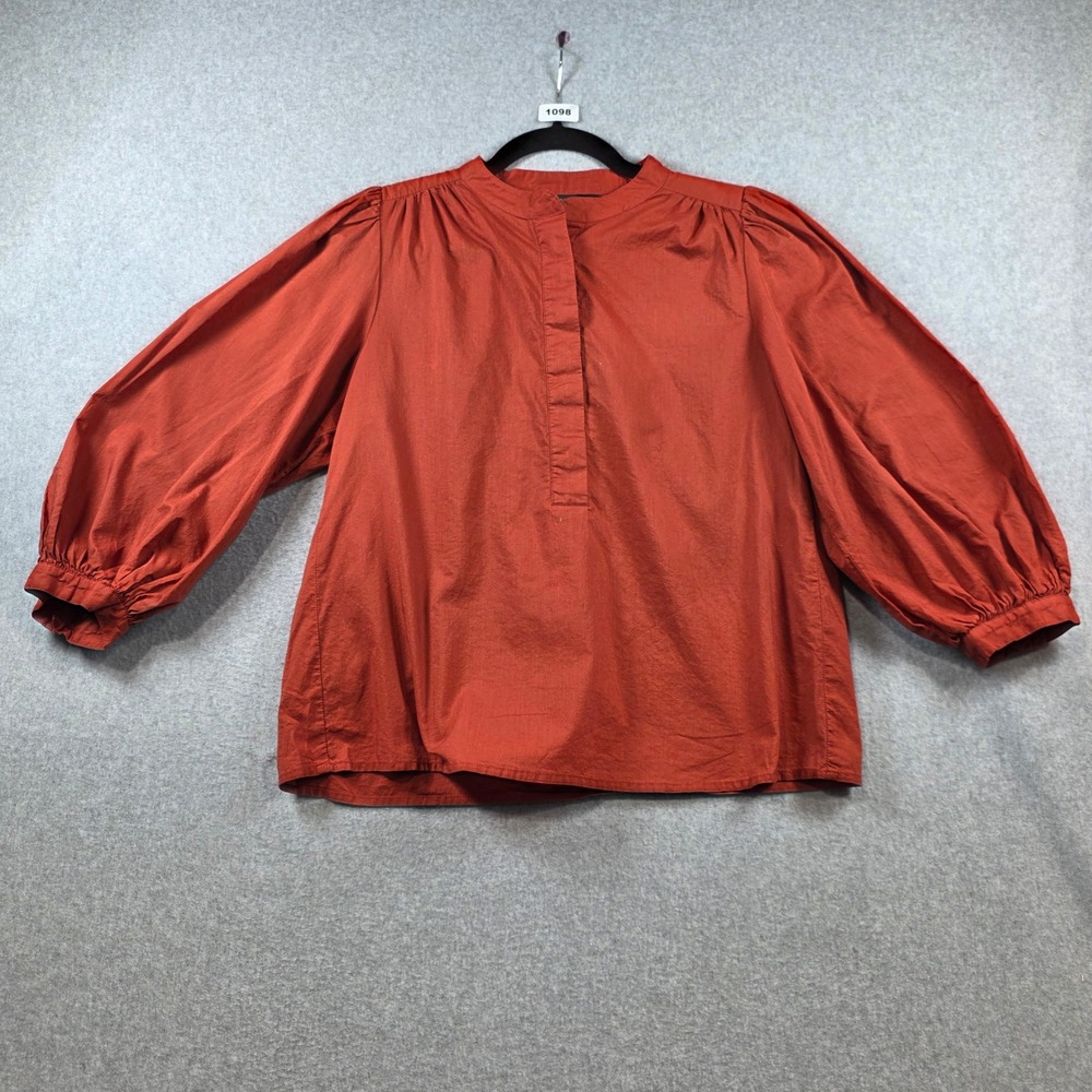 Banana Republic Womens XS Rust Orange Puff Sleeve Band Collar Popover Blouse Top